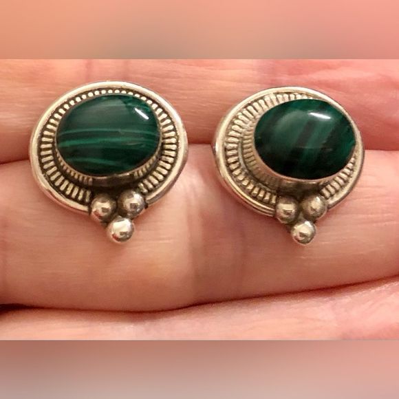 Mexico Jewelry - 925 Mexico pierced earrings , green